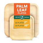 ECO SOUL 100 Palm Leaf Square Plates | 50 Large Dinner Plates, 50 Small Appetizer Plates | Compostable Bamboo-Like Disposable Tableware for Party, BBQ, Picnic, Wedding | Recyclable, Eco-Friendly