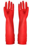 YSLON Rubber Cleaning Gloves Kitchen Dishwashing Glove 3-Pairs,Waterproof Reuseable. (Red, Medium)