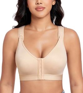 Lemorosy Women's Post Surgery Bra Front Closure Adjustable Straps Wireless Comfort Sport Brassiere (38B/C, Beige)