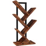 Yusong Tree Bookshelf, 5-Tier Small Bookcase with Metal Frame, Geometric Floor Standing Books Shelves Wooden Shelf for Office Desk Bedroom Tabletop Living Room Rustic Brown