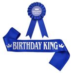 Birthday King Pin Badge Sash Blue Birthday Corsage Brooches with Ribbon Celebration Bday Birthday Gifts for Men Boys Him Happy Birthday Party Themed Dress Decors