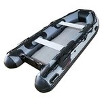 Seamax Recreational 10.8 Feet Inflatable Boat with High Pressure Airmat Floor Easy to Roll up, Max 4 Passengers and 15HP Rated-Dark Grey