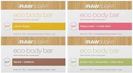 RAW SUGAR Eco Bar Soap Bundle, Variety Pack of 4 - Made with Shea Butter, Vegan & Cruelty Free, Formulated without Sulfates + Parabens