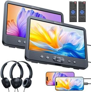 10.1" Dual Car DVD Players with HDMI Input, Headphones, Mounting Brackets, Headrest DVD Players for Car Support USB/SD Card, AV in/Out, Last Memory, Play A Same or Two Movies, No Battery
