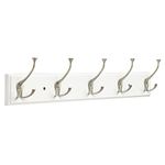 Franklin Brass FBLDFT5-WSE-R, 27" Hook Rail/Rack, with 5 Coat and Hat Flared Tri-Hooks, in White & Satin Nickel