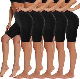 HIGHDAYS 5 Pack High Waist Biker Shorts for Women - 8" Soft Spandex Workout Yoga Running Athletic Shorts, Black*5, Large-X-Large