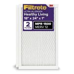 Filtrete 18x24x1 AC Furnace Air Filter, MERV 12, MPR 1500, CERTIFIED asthma & allergy friendly, 3 Month Pleated 1-Inch Electrostatic Air Cleaning Filter, 2-Pack (Actual Size 17.81x23.81x0.78 in)