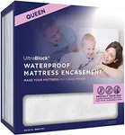 UltraBlock Zippered Mattress Protector (Queen) - Waterproof Cover Stops Dust Mite, Bed Bug, Spills, Bedwetting - Hypoallergenic Encasement with Zipper - White