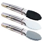 HINMAY Mini Tongs with Silicone Tips 7-Inch Kitchen Tongs Small Serving Tongs, Set of 3 (Black White Grey)