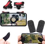 CROGIE® Mobile Game Controller Red Black Trigger Shooter Sensitive Controller Joysticks Aim & Fire Trigger Keys with Anti-Slip Thumb Sleeve, Slip-Proof Sweat-Proof Touch Screen Thumbs Finger Sleeve