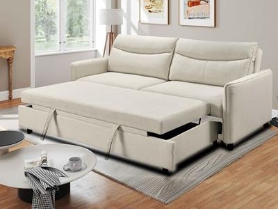 THSUPER 87-Inch King Size Convertible Sleeper Sofa Bed, Comfortable Pull-Out Futon Loveseat for RV Small Spaces, Hide-A-Bed Fold Out Couch - Beige