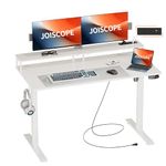 JOISCOPE Height-Adjustable Desk with Monitor Stand, Memory Height, Standing Desk with Outlets and USB & Tpye-C and Side Hook, Ideal for Office Desk and Home Desk,120 x 60 cm, White