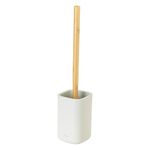 Vigar Zense Collection Light Gray and Bamboo Toilet Brush and Holder Set, for Modern Luxury Bathroom, Fine Polyresin Stone