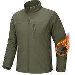 TACVASEN Winter Jackets for Men Fleece Lined Stand Collar Softshell Jacket Water Resistant Zip Up Jacket Windproof Warm Light Fall Golf Jacket Green,L