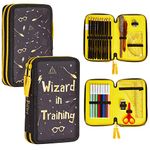 Harry Potter Children's Pencil Case Filled with Compartment, Coloured Pencils, Colouring Pens, School Supplies, Back to School Gift, Black/yellow, 1 unité (Lot de 1), Modern