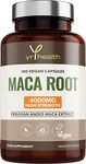 Maca Root Capsules 4000mg, 180 Vegan High Strength Peruvian Black Maca Extract Capsules, Natural Booster, Sexual Health Supplement for Men and Women - Made in The UK by YrHealth