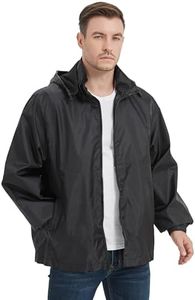 Mywu Water Wesistant Mens Rain Jacket with Mesh Lined for Hiking Travel Lightweight Raincoat Hooded Men Windbreaker Jacket Black L
