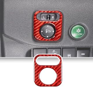 Qiosreui Car Door Rearview Mirror Adjustment Button Frame Sticker Trim for Honda Pilot 2015-2019, Rearview Mirror Adjustment Switch Panel Trim Cover, Carbon Fiber (Red)
