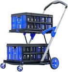 SEYVUM Folding Shopping Cart with 2 Baskets, 2-Tier Dolly Cart with 4 Wheels & Brakes, Adjustable Handle Angle, Max Capacity 200 lbs, for Shopping, Warehouse, Office