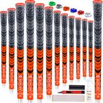 SAPLIZE Golf Grips 13 Piece with Complete Regripping Kit, Midsize, Cord Rubber, Hybrid Golf Club Grips, Fluorescent Orange