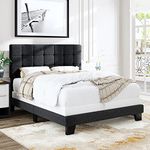 Allewie Queen Size Platform Bed Frame with High Headboard/Fabric Upholstered/Square Stitched Style/Box Spring Needed/for High Profile/Easy Assembly, Grey