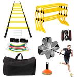 Speed Agility Training Equipment Set, Includes 4 Adjustable Hurdles, Agility Ladder, Leg Resistance Bands, Resistance Parachute, Jumping Rope & Carry Bag, 20 Disc Cones,Double Your Athletic Results