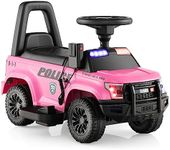 COSTWAY Kids Electric Ride on Car, 6V Battery Powered Police Cars with Side Megaphone, Horn, Flashing Light, Siren Sound, Wide Footrest and Underseat Storage, for 18-60 Months (Pink)