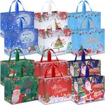 AhfuLife Extra Large Christmas Bags for Gift, 12pcs Christmas Tote Bags with Handles for Xmas Gift, Reusable Multipack Non-woven Christmas Shopping Bags, Xmas Party Bags Decorations, 40 x 36 x 15cm