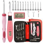 Counting Crochet Hook Set Digital, Light Up Crochet Hooks with LED Light and Digital Stitch Counter, Beginner Crocheting Knitting Kits with 12 Interchangeable Crochet Hooks for Counting Stitch & Row