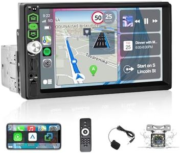 NHOPEEW Autoradio 7 Pouces 1 Din avec Carplay et Android Auto - Bluetooth Mirror Link FM SWC AUX USB 7 lumières colorées Carte TF + Caméra de recul