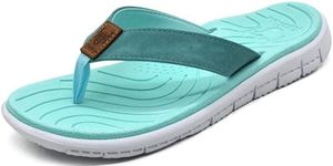 KuaiLu Women's Arch Support Flip Flops Ladies Comfortable Cushion Summer Beach Slip on Thong Sandals Open Toe Comfort Non-Slip Casual Leather Sandles Lake Blue Size 5