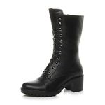 AJVANI mid Block Heel lace up Combat Military Boots Shoes Size 5 38 Black Matte