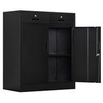 CJF Metal Storage Cabinet with 2 Doors and 2 Locking Drawers, Steel Storage Cabinets for Office/Home 37" H x 31.5" W x 15.7" D (Black)
