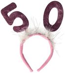 Beistle 60594-50 Glittery 50th Marabou Head Bopper, Fabric, Pink/White