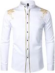 ZEROYAA Men's Luxury Gold Embroidery Design Slim Fit Long Sleeve Button Up Dress Shirts, Zhcl50-white, XX-Large