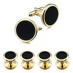 BowJoe Men's Tuxedo Shirt Cufflinks and Studs | Cufflink Set Beveled Gold & Onyx