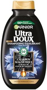Garnier Ultra Doux - Shampooing Hydratant & Équilibrant au Charbon Magnétique & Fleur de Nigelle - Pour Cheveux Normaux à Gras - 250 ml