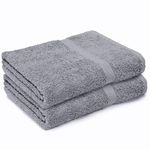 Makooz Large Bath Towels Set - 2 Pc Pack - Premium Style 100% Egyptian Cotton 500 GSM - Highly Absorbent - Quick Dry - Super Soft Feel Bathroom Linen for Home, Hotel, Spa and Daily Use (Grey 70x120CM)