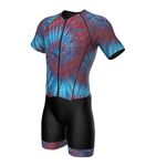 Sparx Mens Elite Aerosuit Triathlon Suit Mens Short Sleeve Tri Suit Skinsuit (Tie&Dye Maroon, Medium)