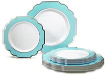 " OCCASIONS " 50 Plates Pack (25 Guests)-Heavyweight Wedding Party Disposable Plastic Plate Set -(25x10.5'' Dinner + 25x8'' Salad/dessert (Imperial Turquoise Blue/Green & Silver)
