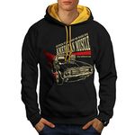 Wellcoda American Muscle Mens Contrast Hoodie, Big Engine Casual Jumper Black (Gold Hood) XL