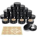 Belle Vous 24 Pack Round Aluminium Tins - 60ml / 2oz Black Screw Lid Cans - Mini Empty Metal Jars/Containers for Travel, Cosmetics, Candies/Sweets, DIY Crafts, Lip Balm/Cream, Samples and Storage