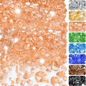 RUOJAS 20 Pounds Fire Glass 1/4 Inch High Reflective Tempered Firepit Glass Rocks for Fireplace, Fire Pit Table, Fire Bowl and Landscaping (Champagne)