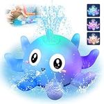 Baby Bath Toys Octopus Light Up Bath Toys Colourful Bath Lights for Kids Toddler Automatic Induction Spray Water Toy Gifts for Boys Girls (Blue)