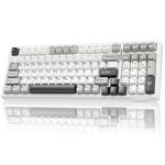 AULA F99 Wireless Mechanical Keyboard | Tri-Mode BT5.0/2.4GHz/USB-C Hot Swappable | Pre-lubed Linear Switches, Gasket Structure | RGB Backlit Gaming Keyboard (Grey+White - Graywood Switch)