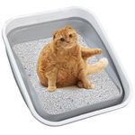 Maohegou Large Cat Litter Box for Kittens to Senior Cat, Elderly and Fat Cat,Elderly cat Mobility Issues,Foldable Travel Litter Box with Scoop (Grey)