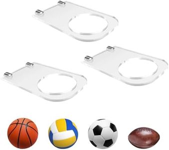 BiJun Ball Holder Display Rack, Acrylic Wall Mount Ball Hanger Storage Stand, Invisible Clear Shelf, for Soccer, Basketball, Volleyball, Rugby, Football (3 Pack Clear)