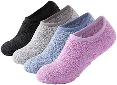 SKOLA 3/4/6 Pairs Cozy Winter Fuzzy Women Socks Grip Slippers Fluffy House Non Skid Microfiber Socks, Black/Light Khaki/Light Blue/Pink 4pairs, 9-11 Wide