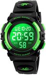 Dayllon Kids Digital Watch Outdoor Sports 50M Waterproof Electronic Watches Alarm Clock 12/24 H Stopwatch Calendar Boy Girl Wristwatch, Green Black, Digital