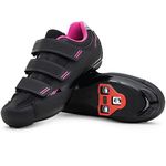 Tommaso Pista All Purpose Ready to Ride Indoor Cycling Shoes Women Bundle - Comfortable, Breathable Indoor Cycling Shoes Women Indoor Cycling Cleats - Look Delta & SPD Compatible, Black/Pink-delta, 9